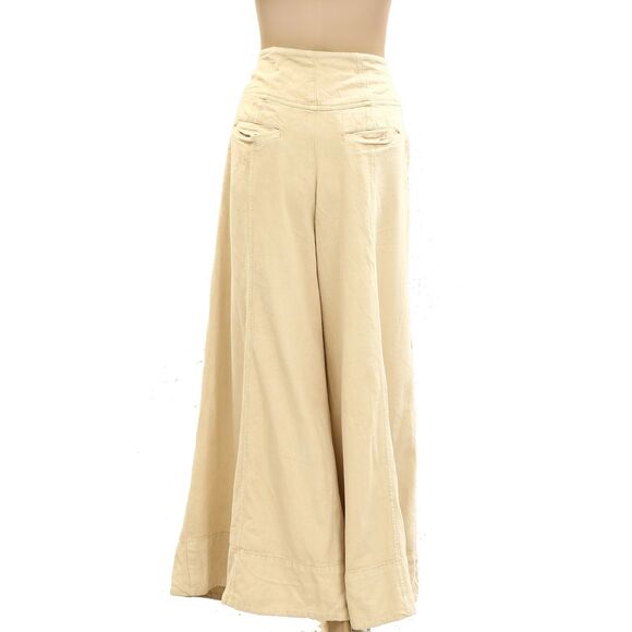 Free People Maxed Out Wide-Leg Trousers Pants Mid-Rise Pleated Beige M-8 282253 - Picture 8 of 9